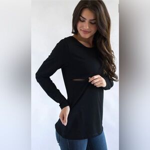 Nursing Queen cotton long sleeve nursing pumping shirt - black .